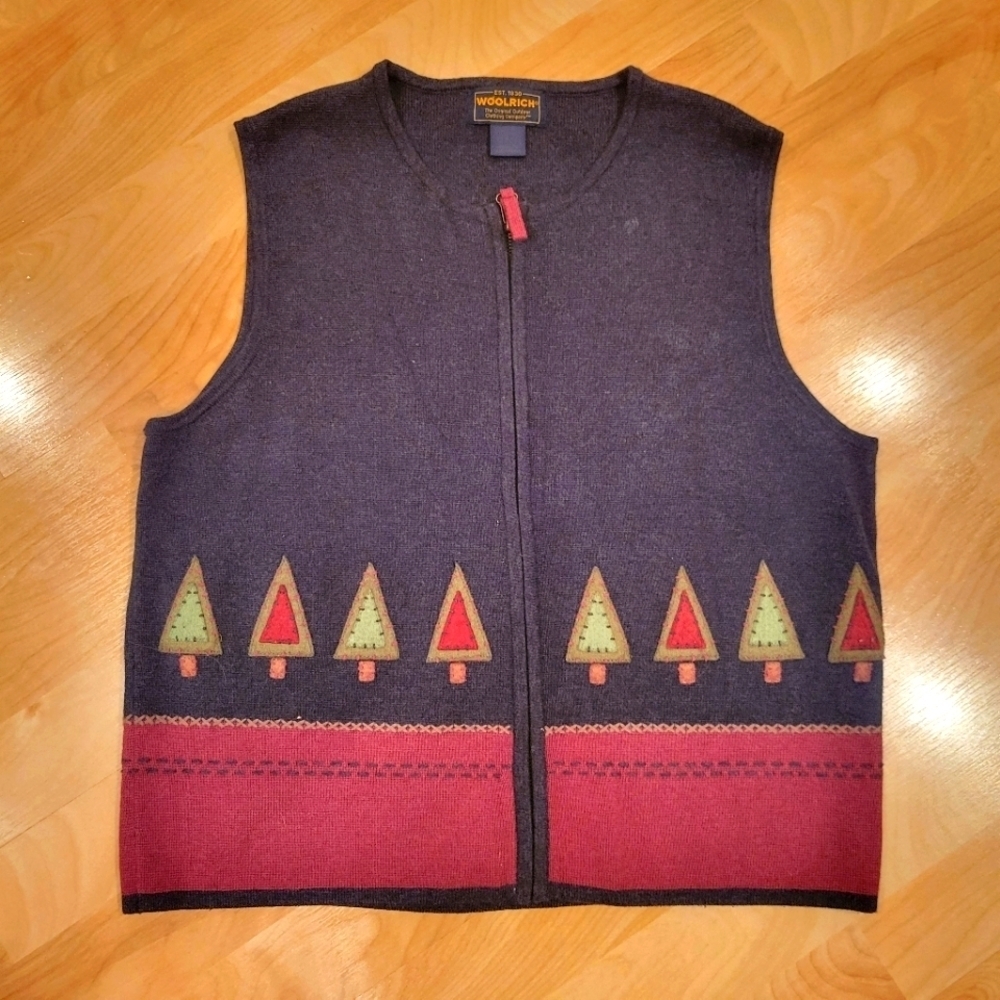 Woolrich Holiday Christmas Tree Full Zip Up vest size M Vintage